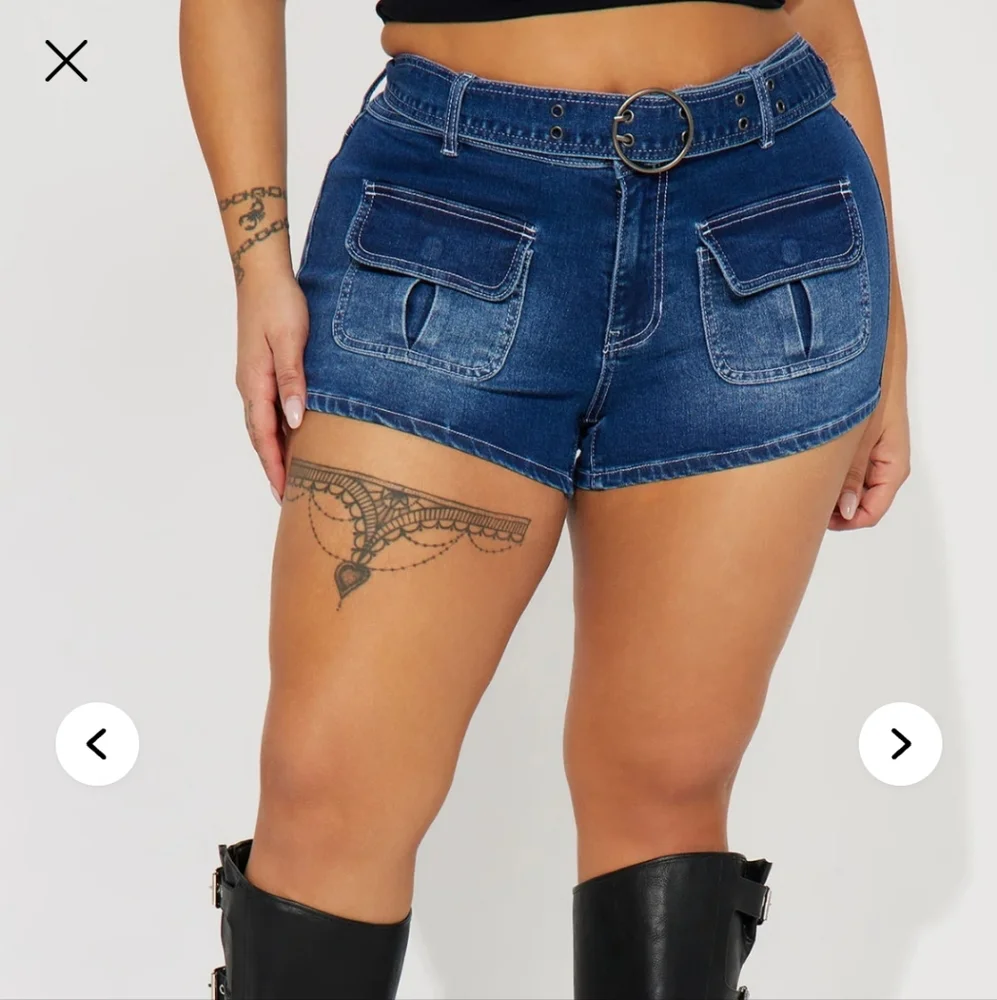Circling Back Belted Stretch Denim Shorts - Dark Wash 1